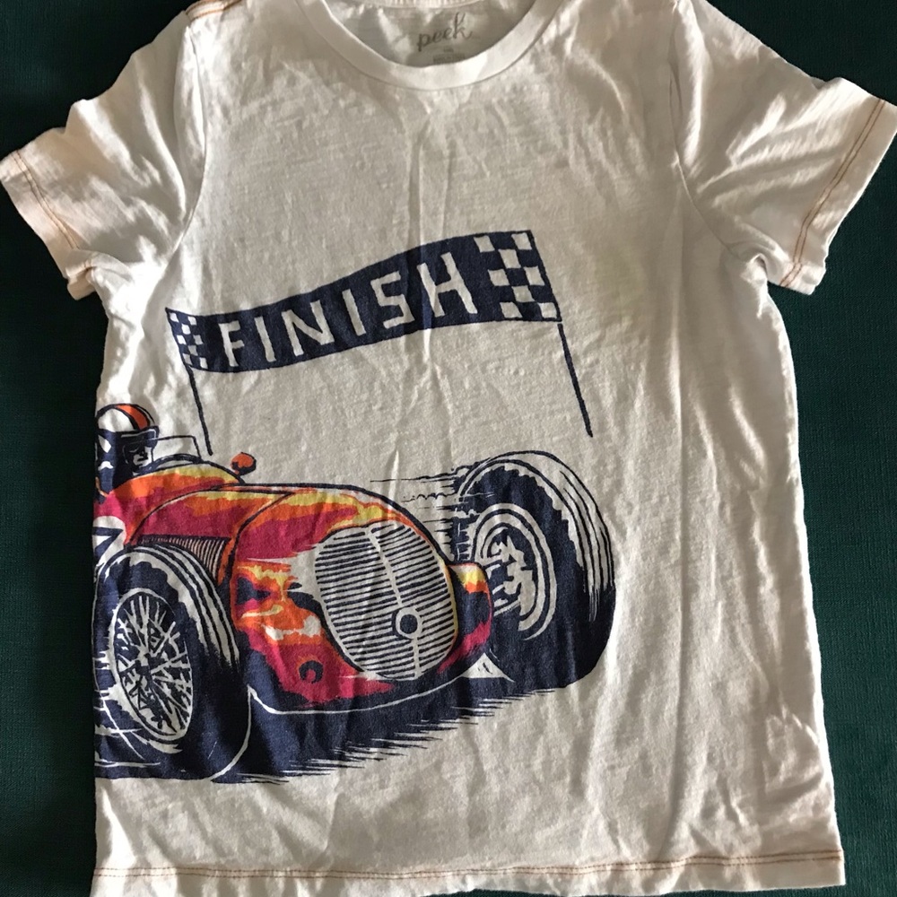 Peek Kids' White 'Finish' Race Car Graphic Tee Size 10